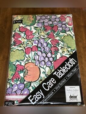 Vtg Tablecloth 60x84 Oblong Fruit Kathryn Asahino Cooks Natural Garden 80s
